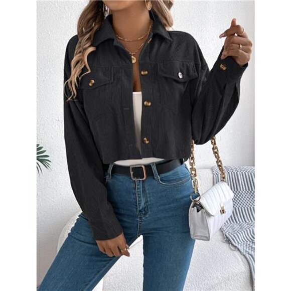 Corduroy Button-Up Dropped Shoulder Jacket - Picture 4 of 16